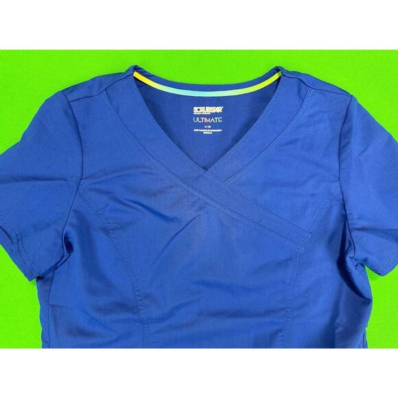 Scrubstar Ultimate Scrub Top Women’s Small Blue Short Sleeve Pockets - Picture 3 of 14